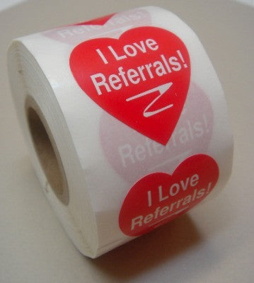 I Love Referrals Lg heart stickers/500