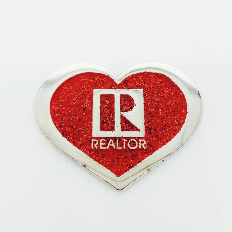 Realtor Heart Red Glitter Pin